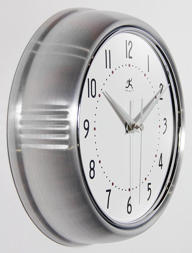 Infinity Instruments Retro 9.5 Inch Wall Clock Silver