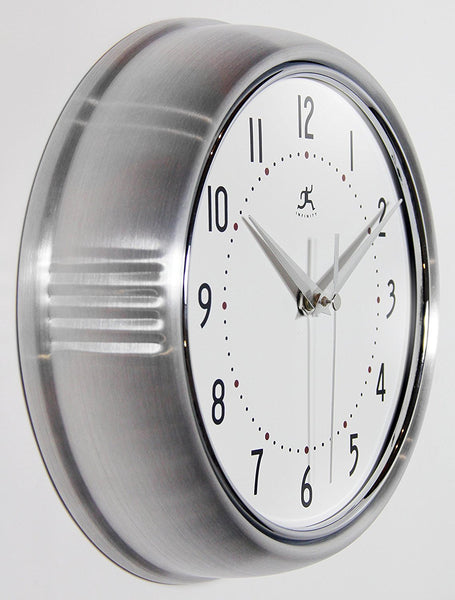 Infinity Instruments Retro 9.5 Inch Wall Clock Silver