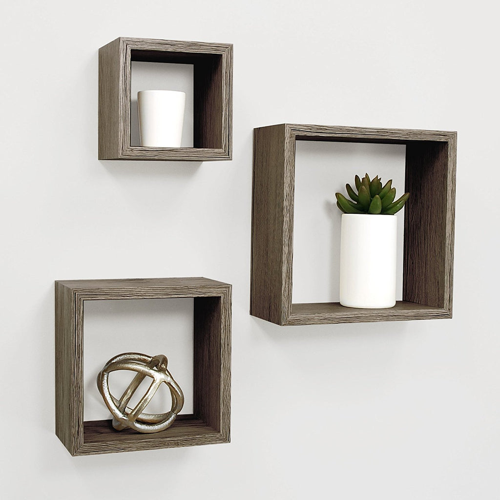 Kiera Grace Cubbi Contemporary Floating Wall Shelves Gray Installed