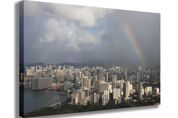 Howard Rainbow Over Waikiki Canvas Printed