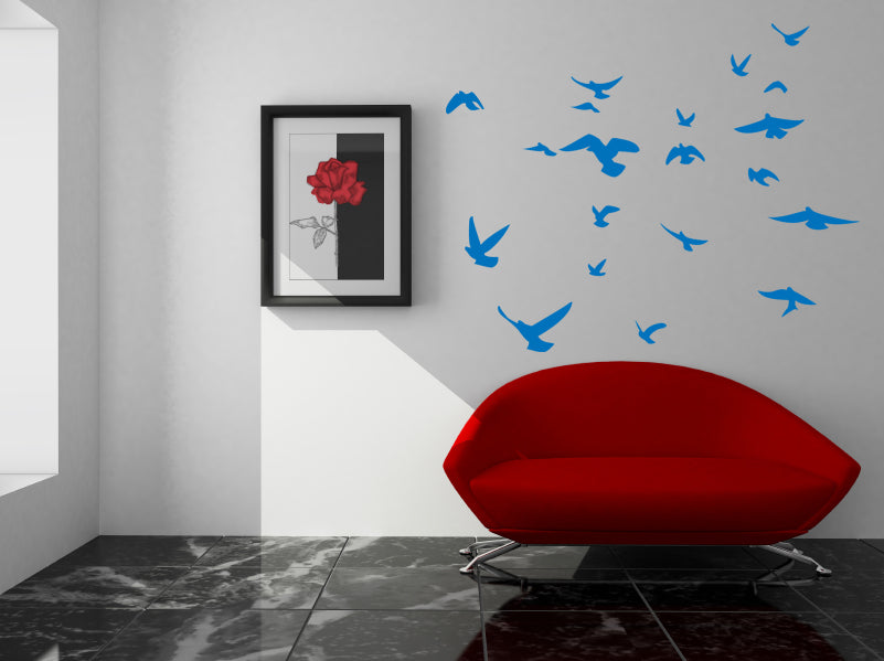 Soaring Birds Blue Silhouette Wall Decal Set Installed