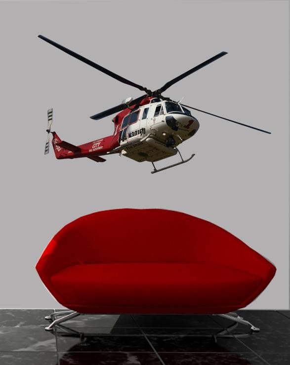 Chibi LAFD Fire Helicopter Wall Decal Cutout