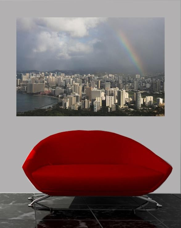 Howard Rainbow Over Waikiki Glossy Poster