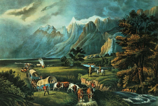 Currier & Ives "The Rocky Mountains: Emigrants Crossing the Plains" (1866) Glossy Poster
