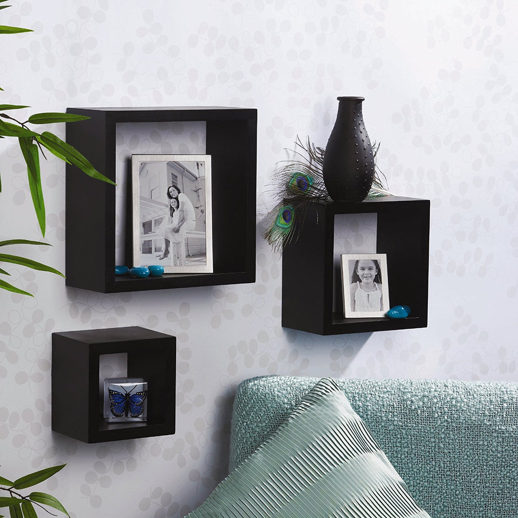 Melannco Square Wood Shelves Black Installed2