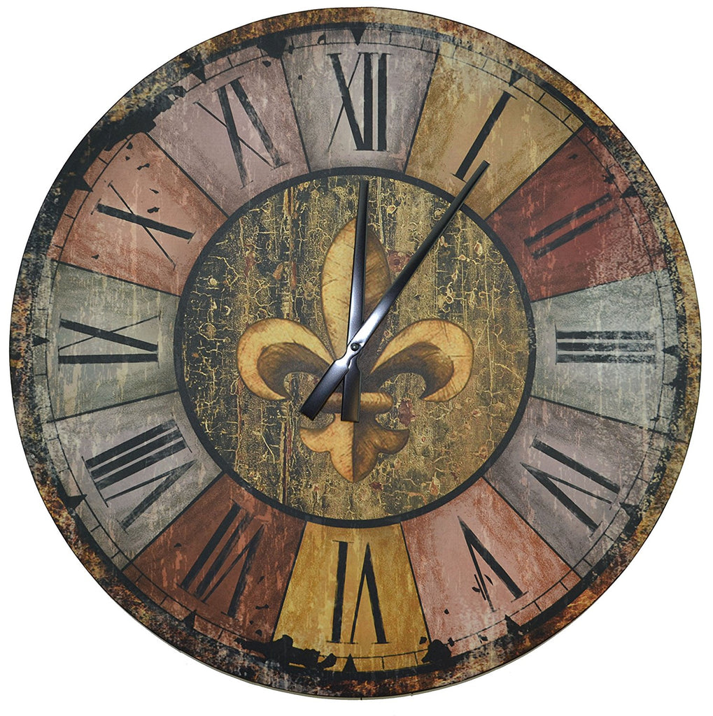 Lulu Decor 23.5" Vintage French Country Style Rustic Round Wood Wall Clock
