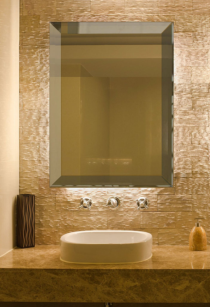 Large Framed Wall Mirror with Angled Beveled Frame (3 sizes) Installed