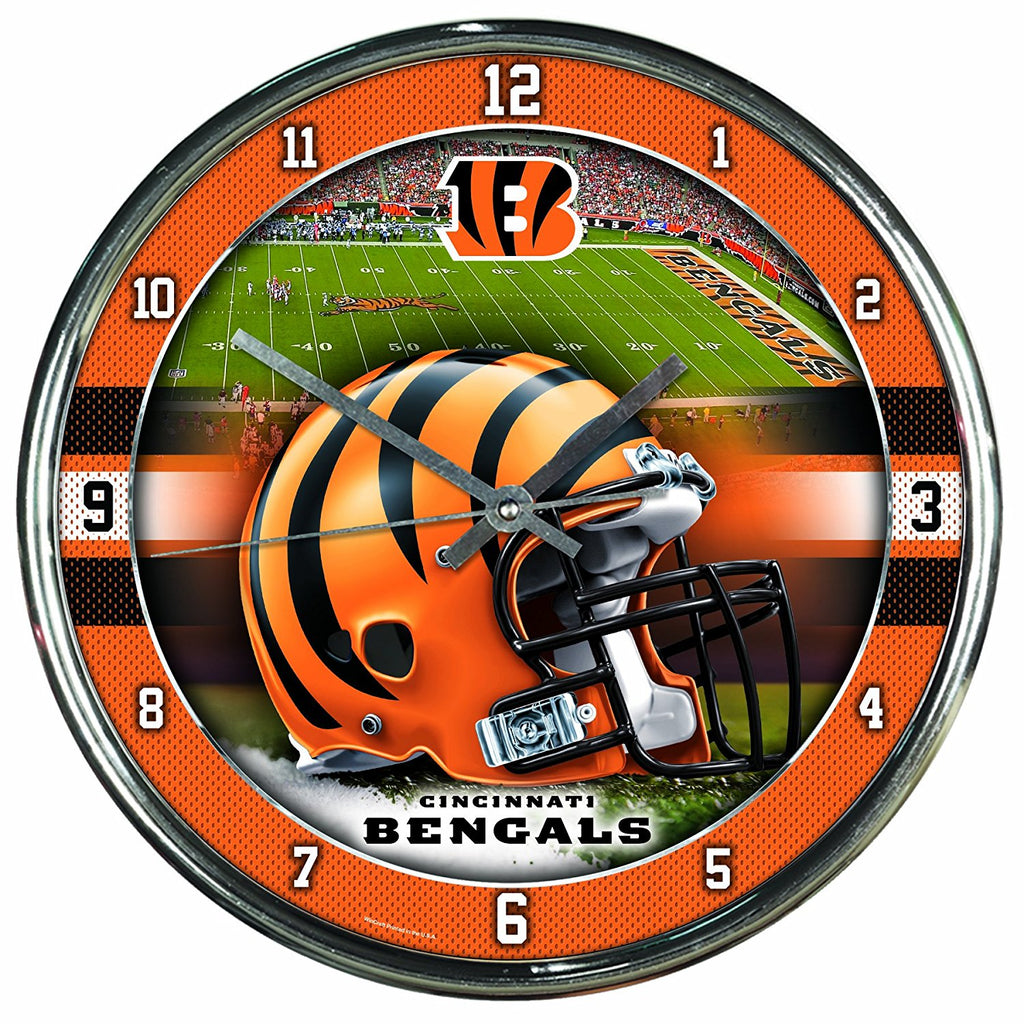 Official NFL 12" Football Team Chrome Wall Clock Bengals