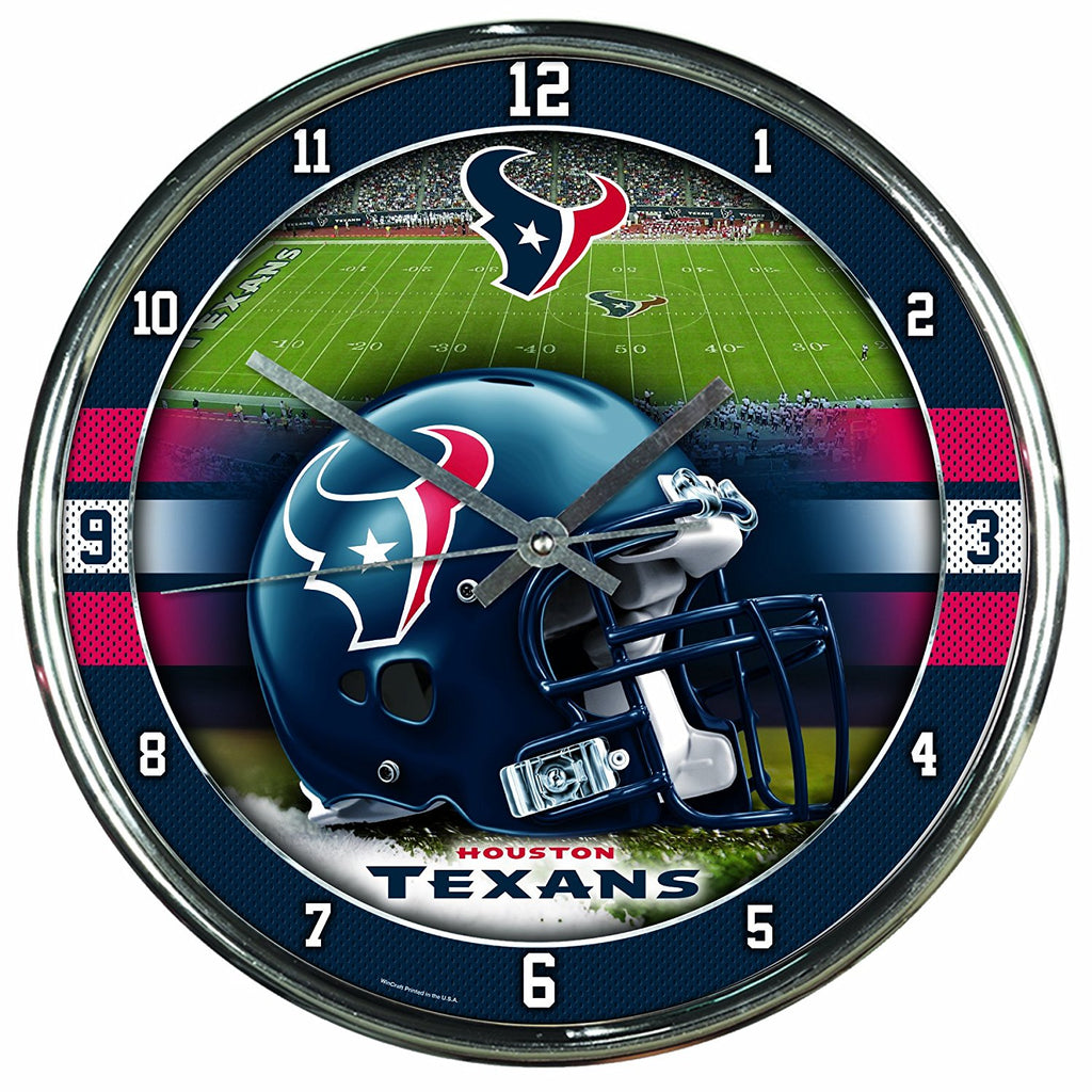 Official NFL 12" Football Team Chrome Wall Clock Texans