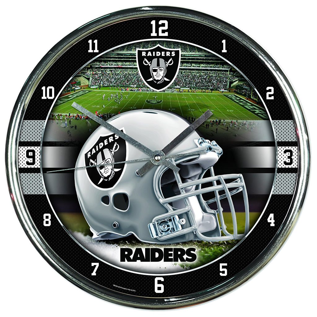 Official NFL 12" Football Team Chrome Wall Clock Raiders