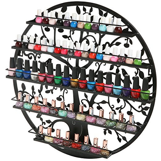 23" Tree Silhouette Bronze Round Metal Wall Mounted 5 Tier Nail Polish Rack Black Exmaple