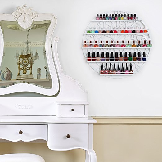 23" Tree Silhouette Bronze Round Metal Wall Mounted 5 Tier Nail Polish Rack White Installed