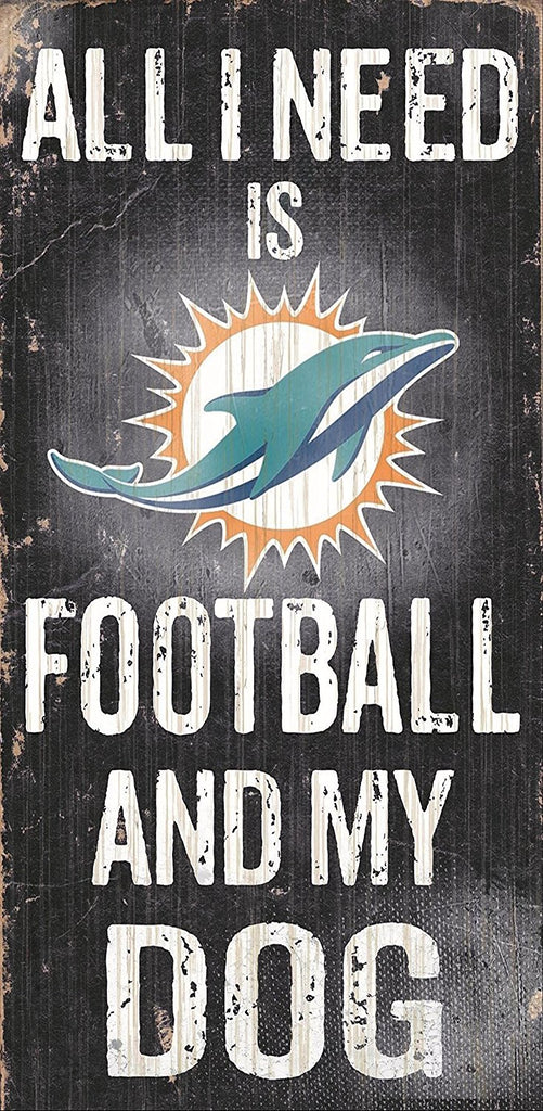 Fan Creations NFL Wood Sign - Football and Dog 6" x 12" Dolphins