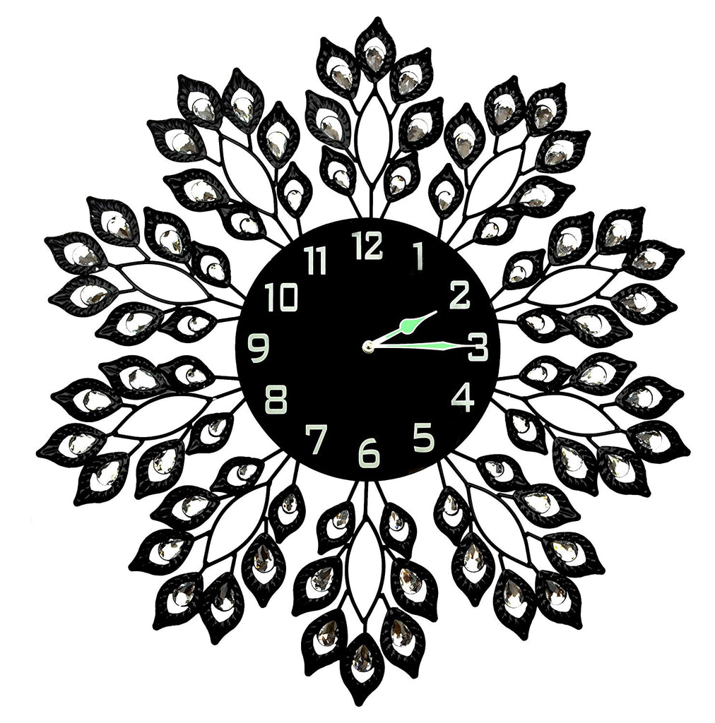 Lulu Decor 25" Decorative Black Leaf Metal Wall Clock