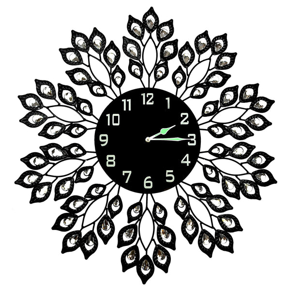 Lulu Decor 25" Decorative Black Leaf Metal Wall Clock