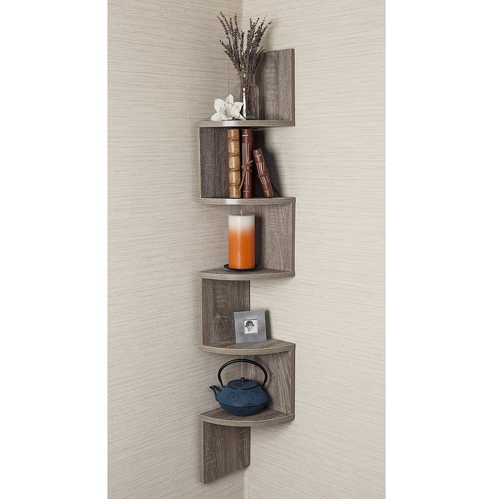 Danya B. Large Corner Wall Mount Shelf Beige Installed