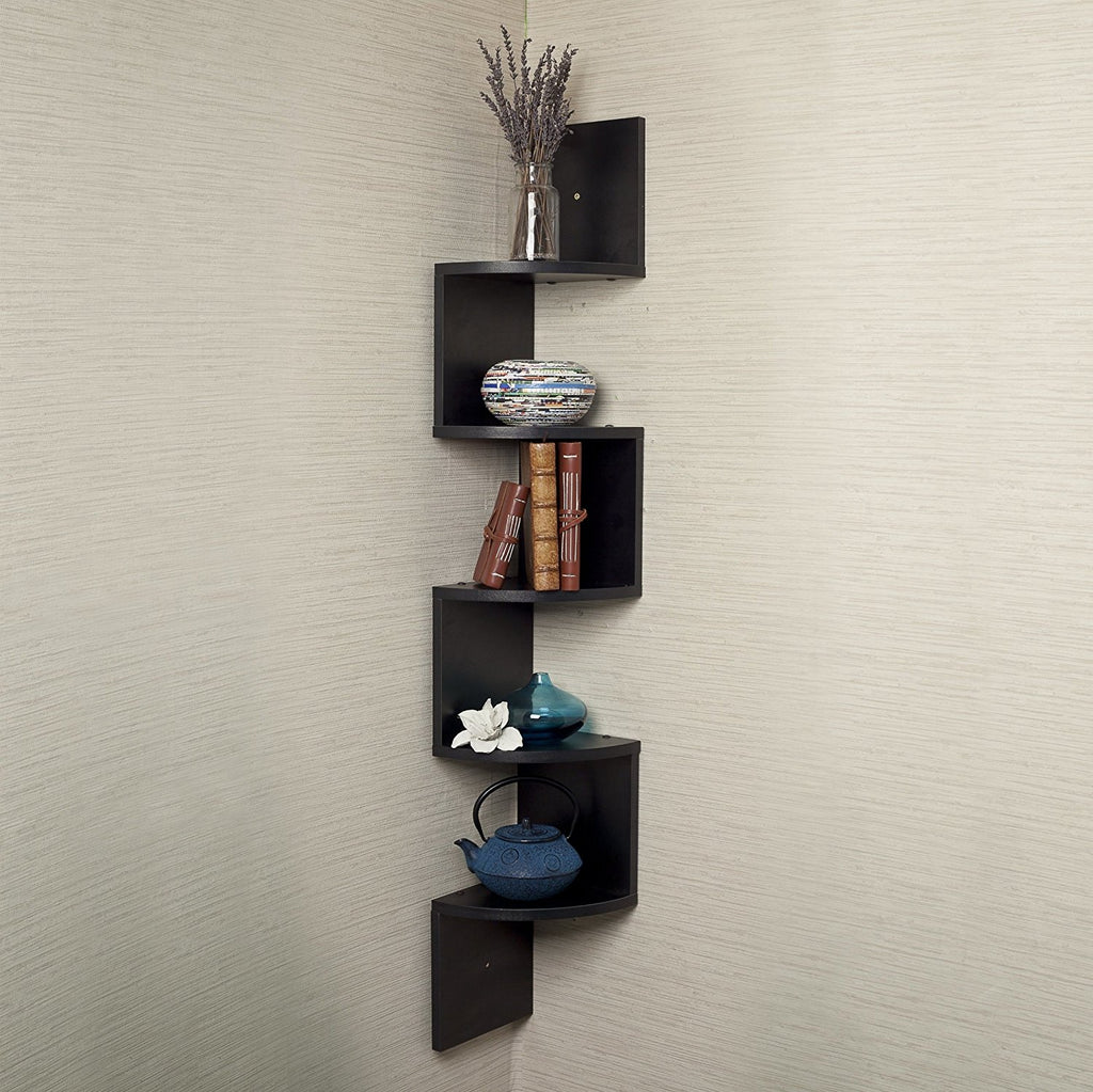 Danya B. Large Corner Wall Mount Shelf Black Installed