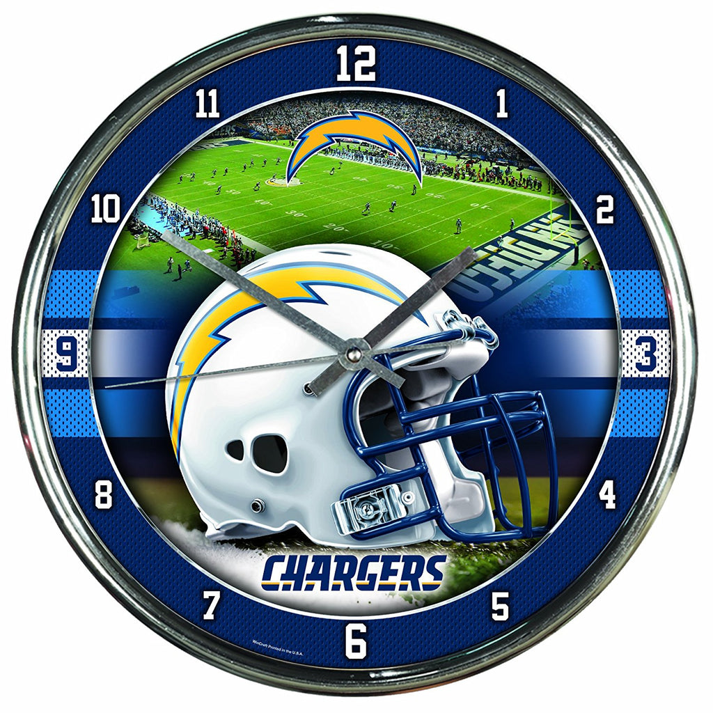 Official NFL 12" Football Team Chrome Wall Clock Chargers