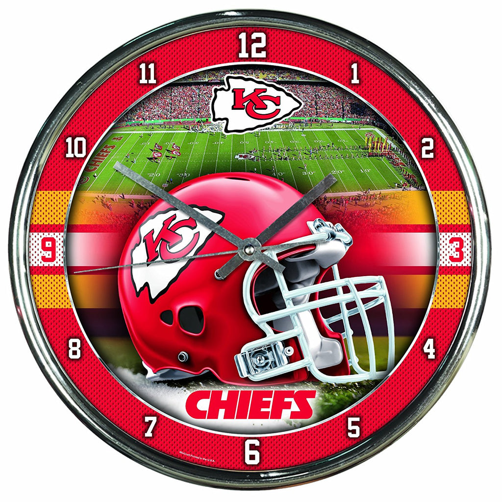 Official NFL 12" Football Team Chrome Wall Clock Chiefs