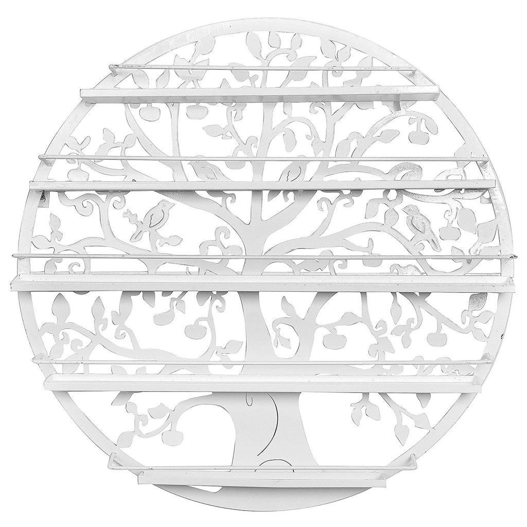 23" Tree Silhouette Bronze Round Metal Wall Mounted 5 Tier Nail Polish Rack White