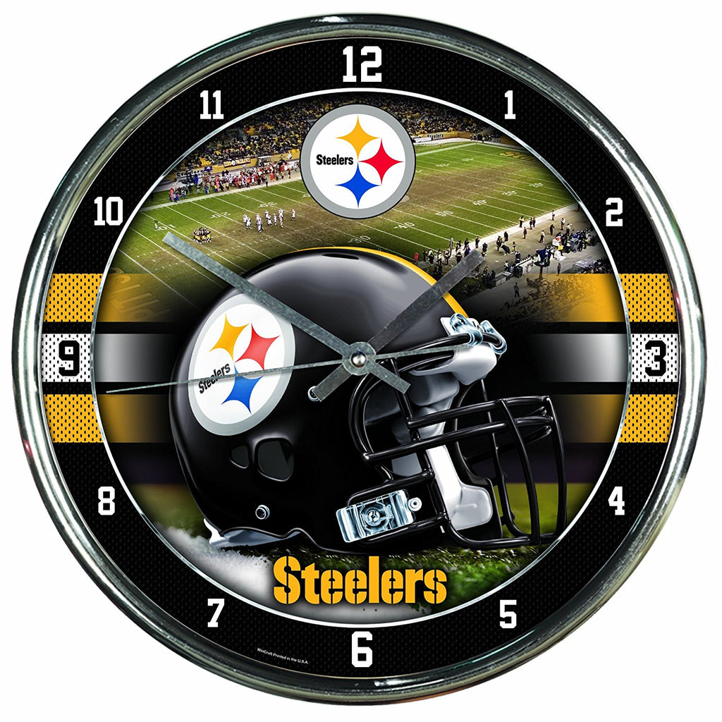 Official NFL 12" Football Team Chrome Wall Clock Steelers