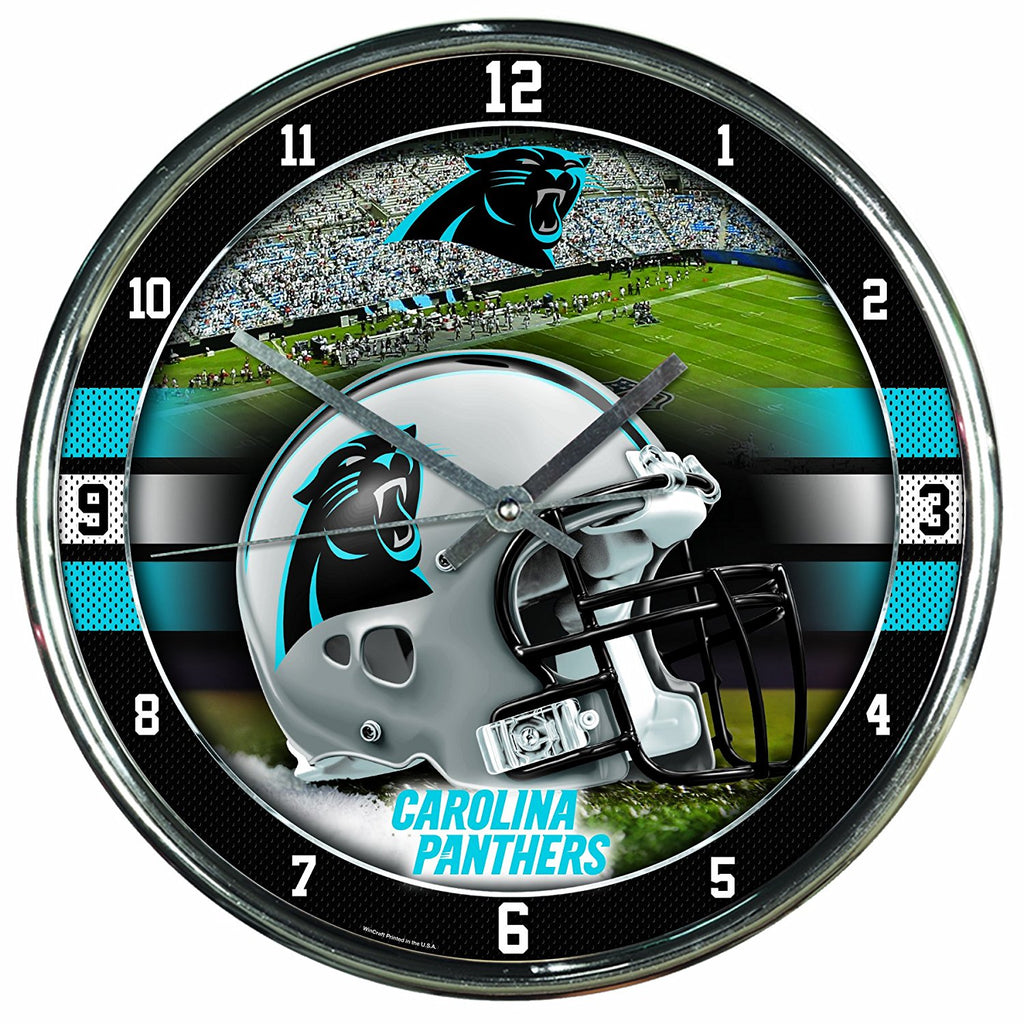 Official NFL 12" Football Team Chrome Wall Clock Panthers