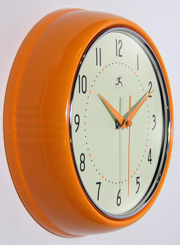 Infinity Instruments Retro 9.5 Inch Wall Clock Orange