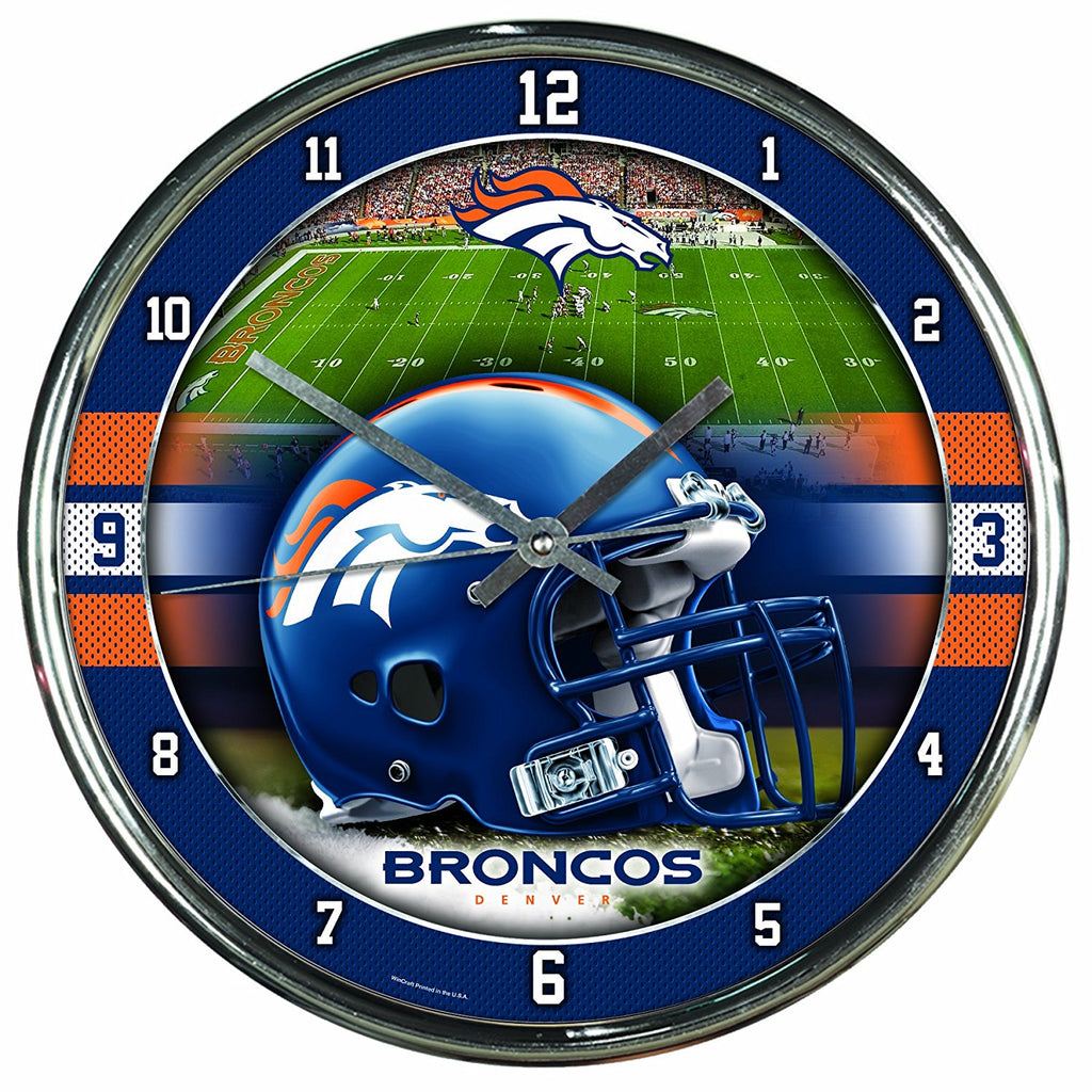 Official NFL 12" Football Team Chrome Wall Clock Broncos