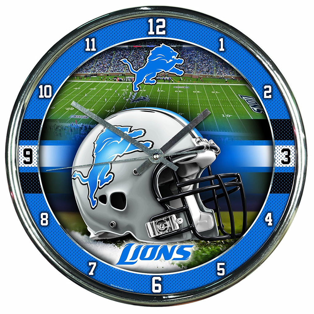 Official NFL 12" Football Team Chrome Wall Clock Lions