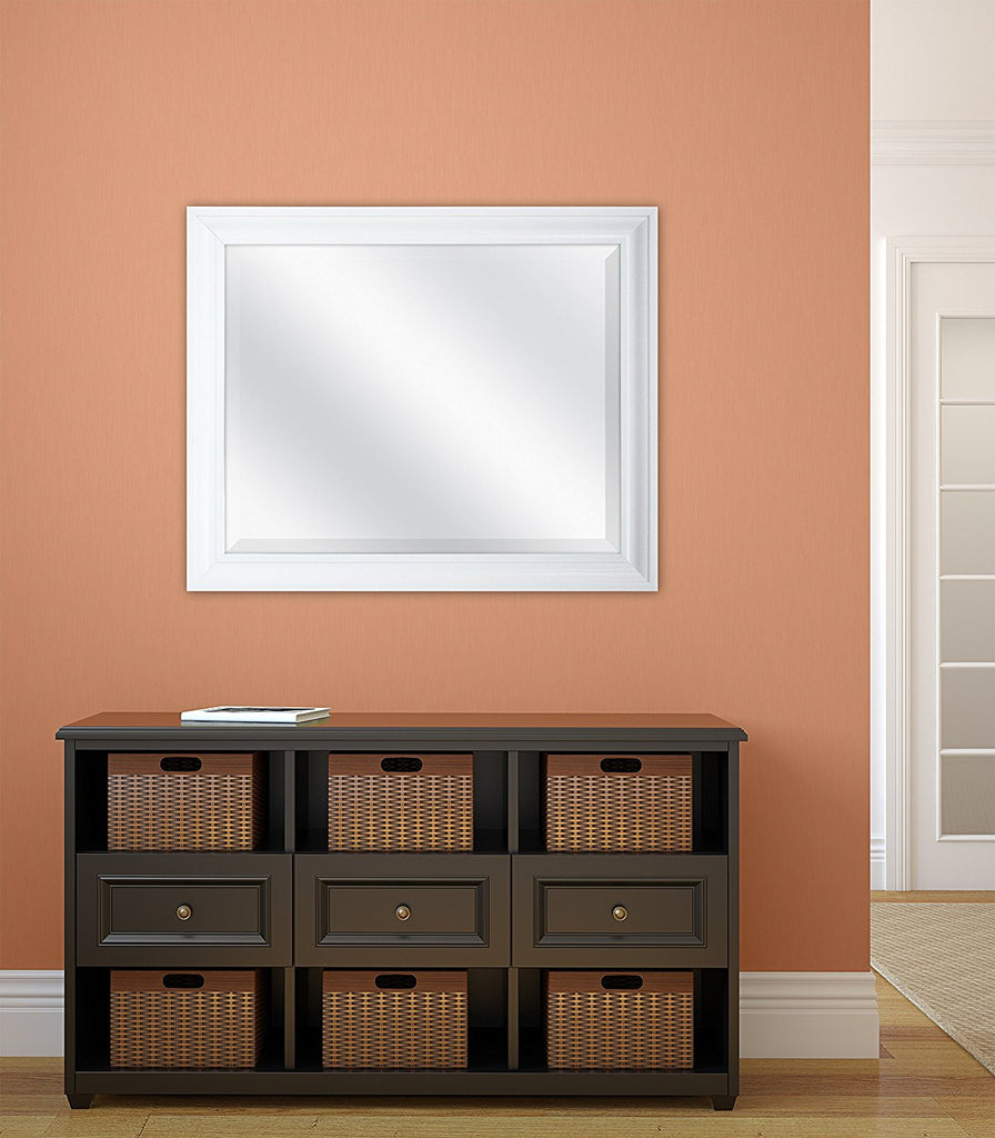 MCS Rectangular Wall Mirror, 26.5"x32.5" White Installed