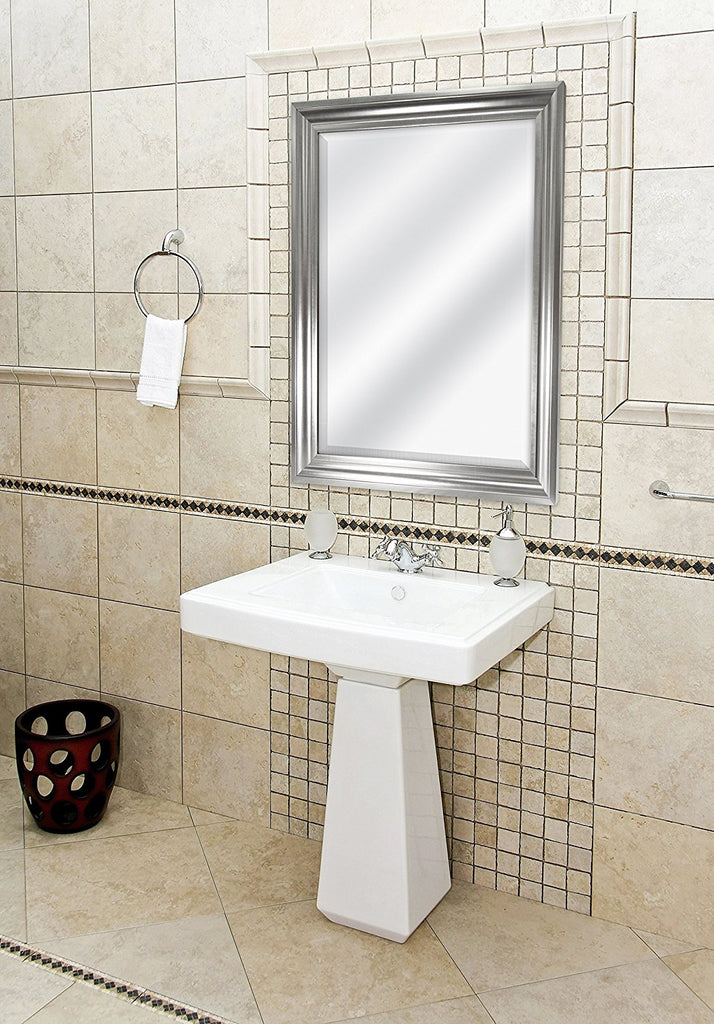 MCS Rectangular Wall Mirror, 26.5"x32.5" Silver Installed2