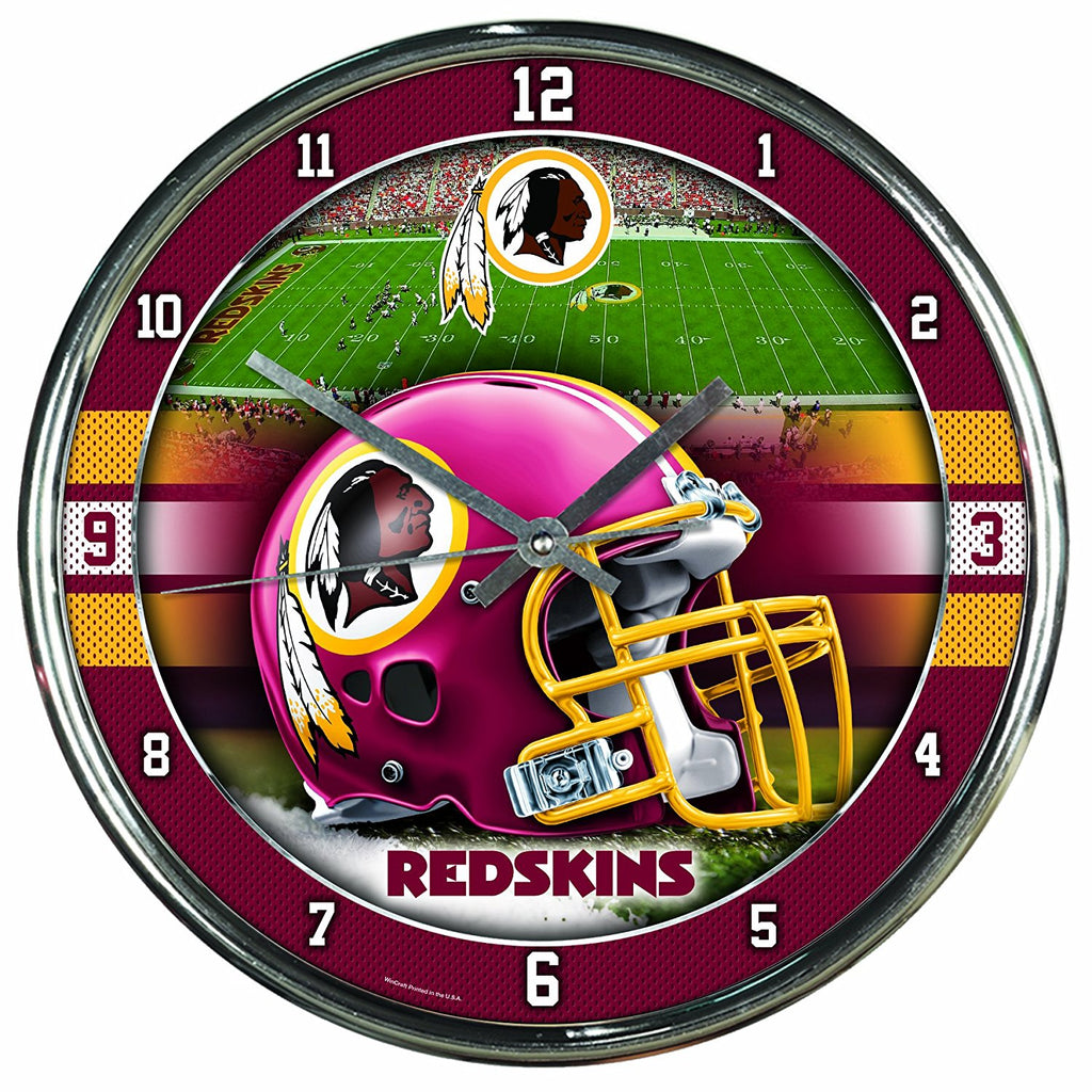 Official NFL 12" Football Team Chrome Wall Clock Redskins