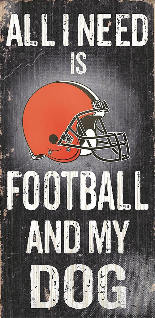 Fan Creations NFL Wood Sign - Football and Dog 6" x 12" Browns