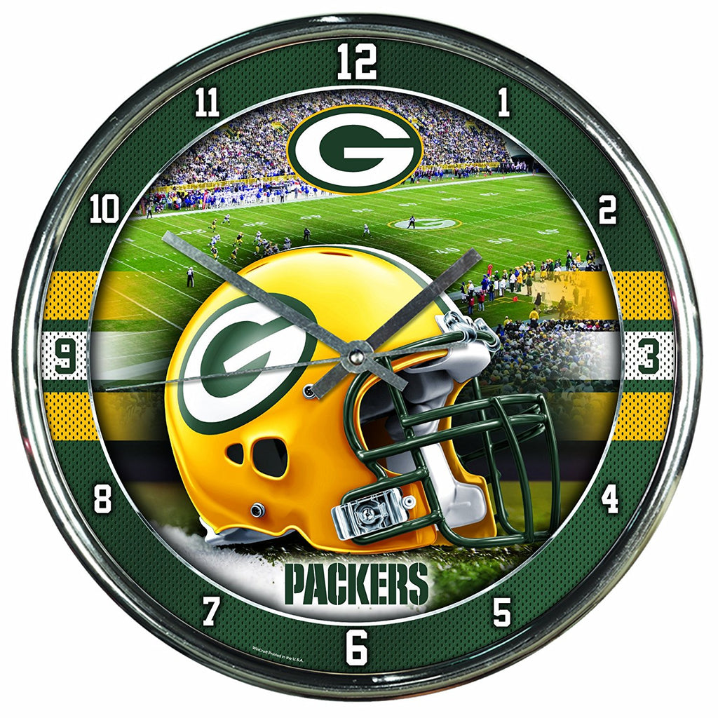 Official NFL 12" Football Team Chrome Wall Clock Packers