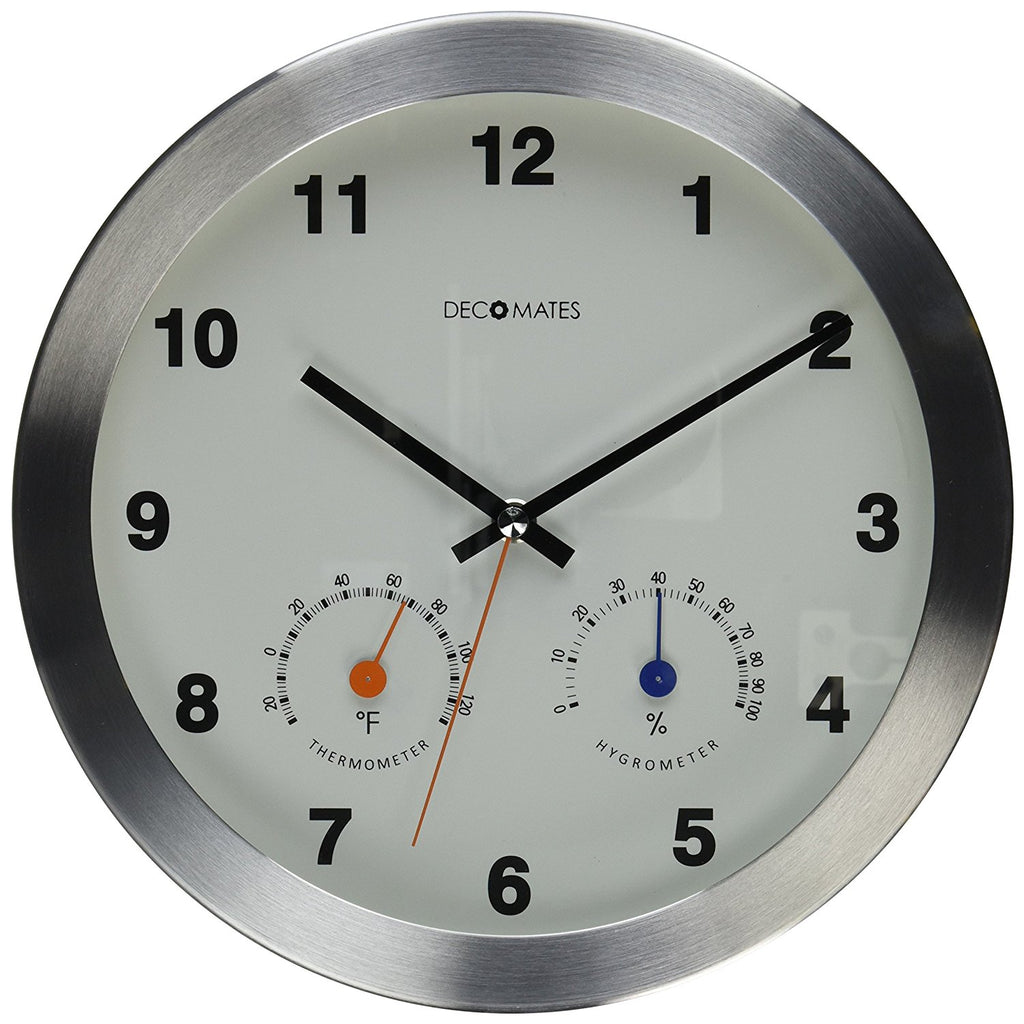DecoMates 10" Silent Wall Clock with Built-In Thermometer Fahrenheit/Hygrometer