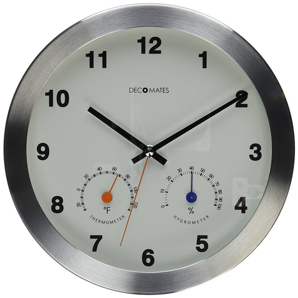DecoMates 10" Silent Wall Clock with Built-In Thermometer Fahrenheit/Hygrometer
