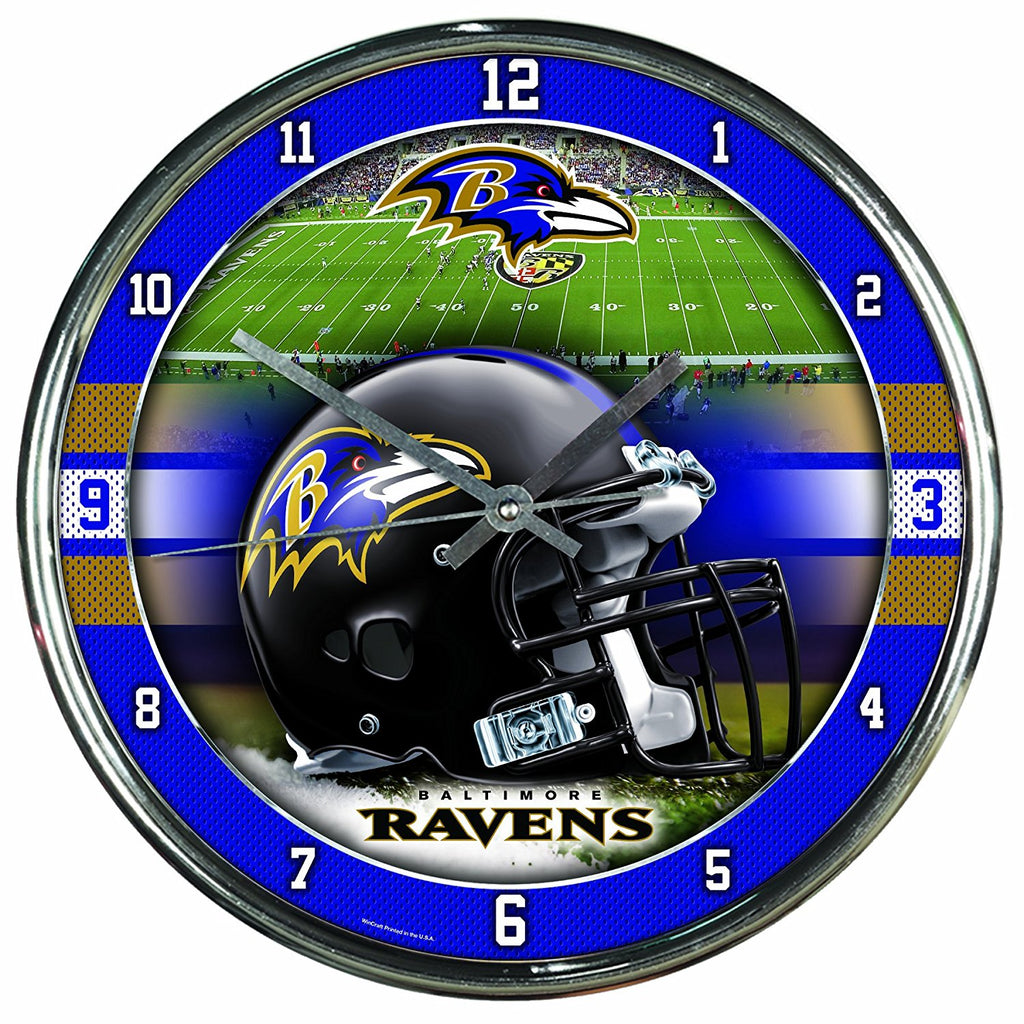 Official NFL 12" Football Team Chrome Wall Clock Ravens