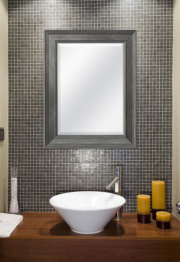 MCS Beveled Mirror, 21.5"x27.5" Pewter Installed