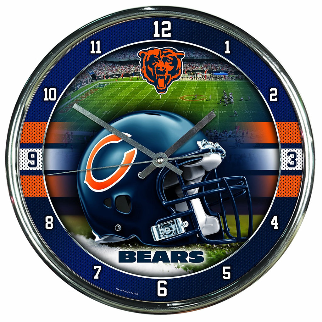 Official NFL 12" Football Team Chrome Wall Clock Bears