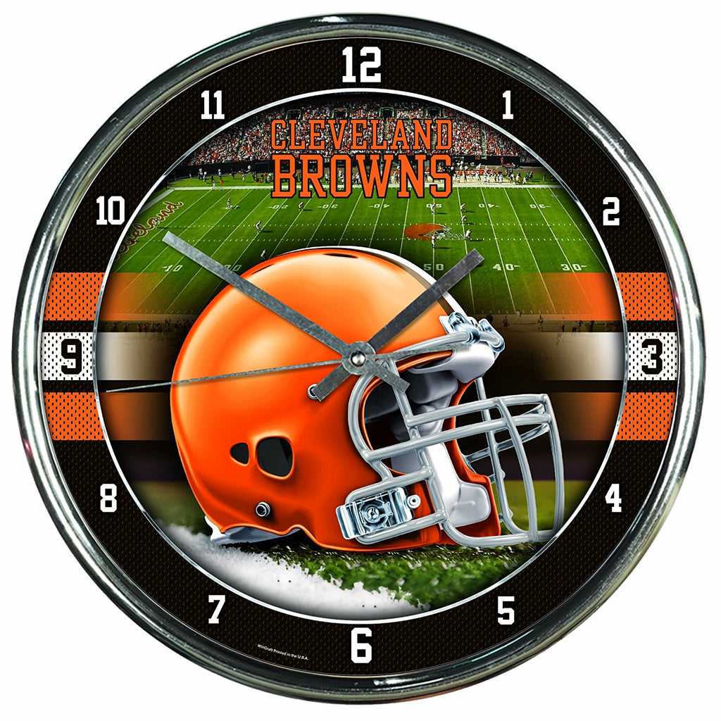 Official NFL 12" Football Team Chrome Wall Clock Browns