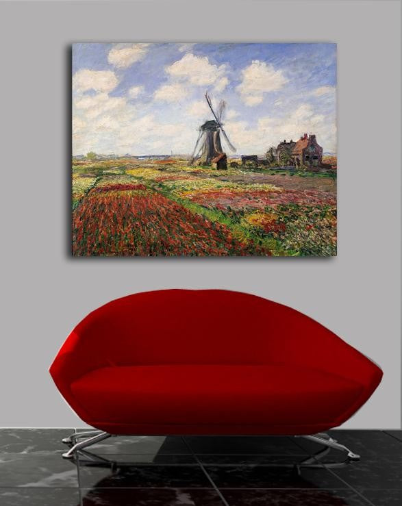 Monet "Tulip Fields with the Rijnsburg Windmill" (1886) Canvas Installed