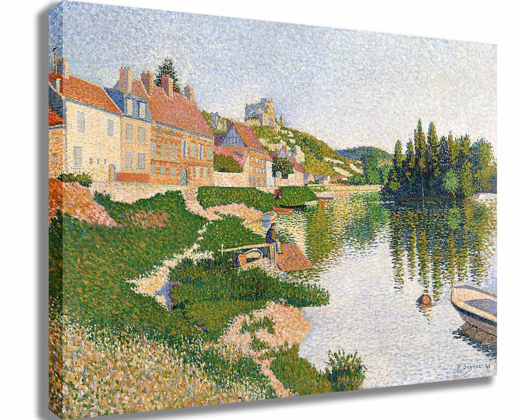 Signac "The River Bank" (1886) Canvas Printed