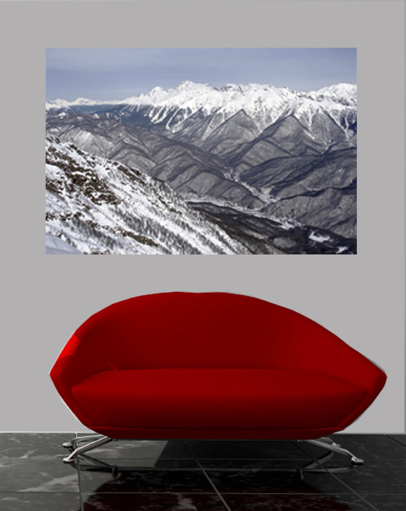 Snowy Mountain Scene Glossy Poster Installed