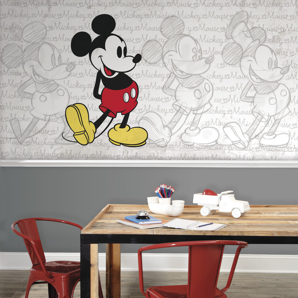 Disney Classic Mickey Prepasted Wall Mural 10.5'W x 6'H Installed