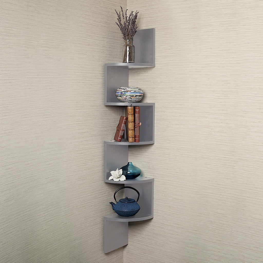Danya B. Large Corner Wall Mount Shelf Gray Installed