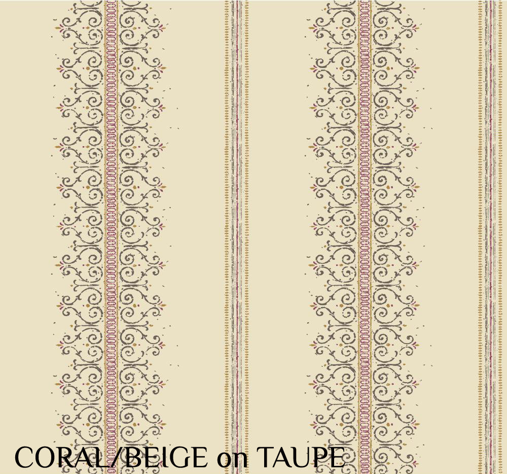 Carey Lind Designs "Radiant Filigree" Coral/Beige on Taupe Wallpaper