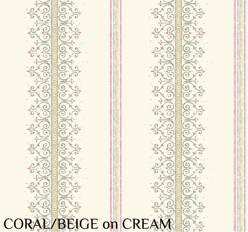 Carey Lind Designs "Radiant Filigree" Coral/Beige on Cream Wallpaper