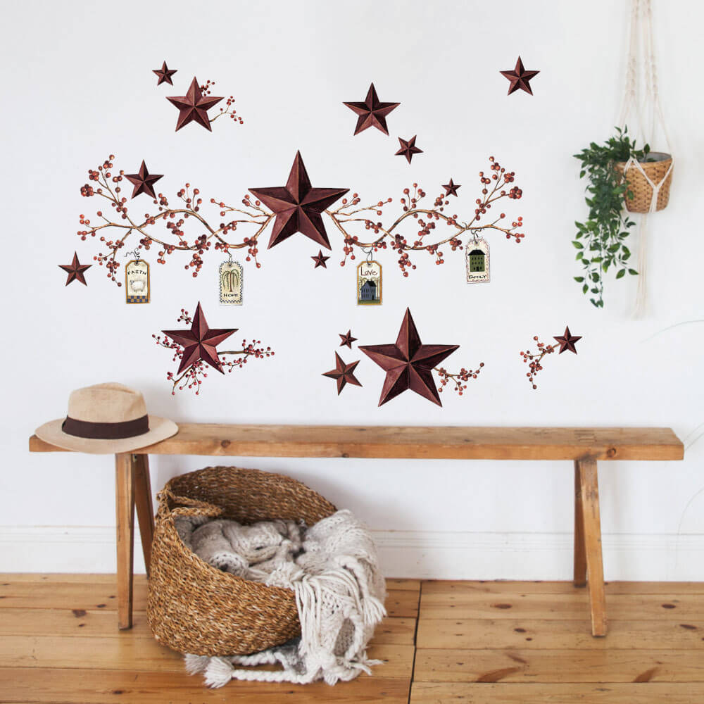Wallhogs Country Stars & Berries Wall Decals Installed