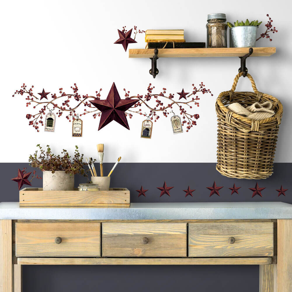 Wallhogs Country Stars & Berries Wall Decals Installed 2