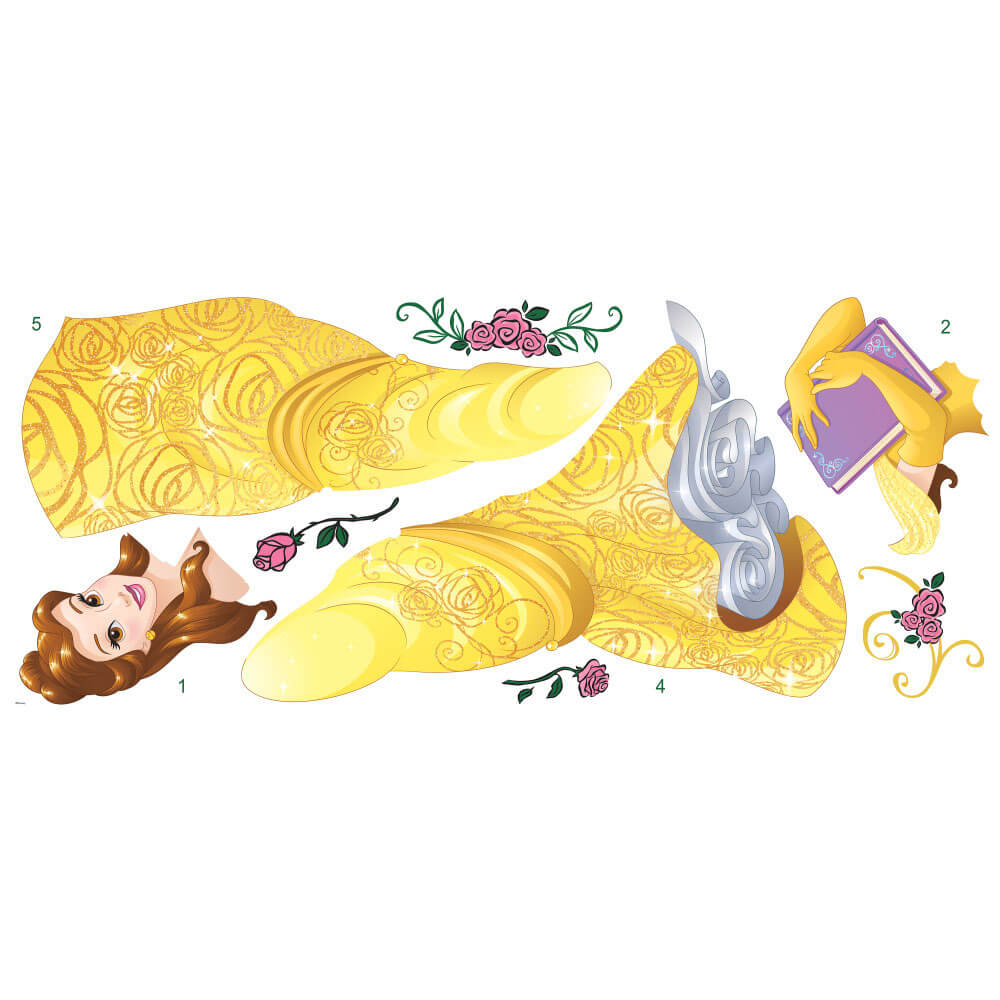 Disney Princess Belle Sparkling Wall Decal w/Glitter Printed Sheet